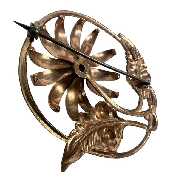 Vintage Sterling Silver Floral Brooch Pearl Center Amber Stones Art Nouveau - Picture 2 of 6